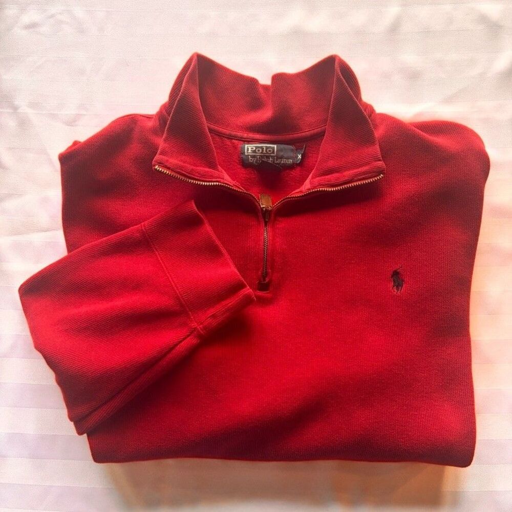 Vintage Polo Ralph Lauren Mens XXL Red Quarter Zip Pullover 100% Cotton Preppy